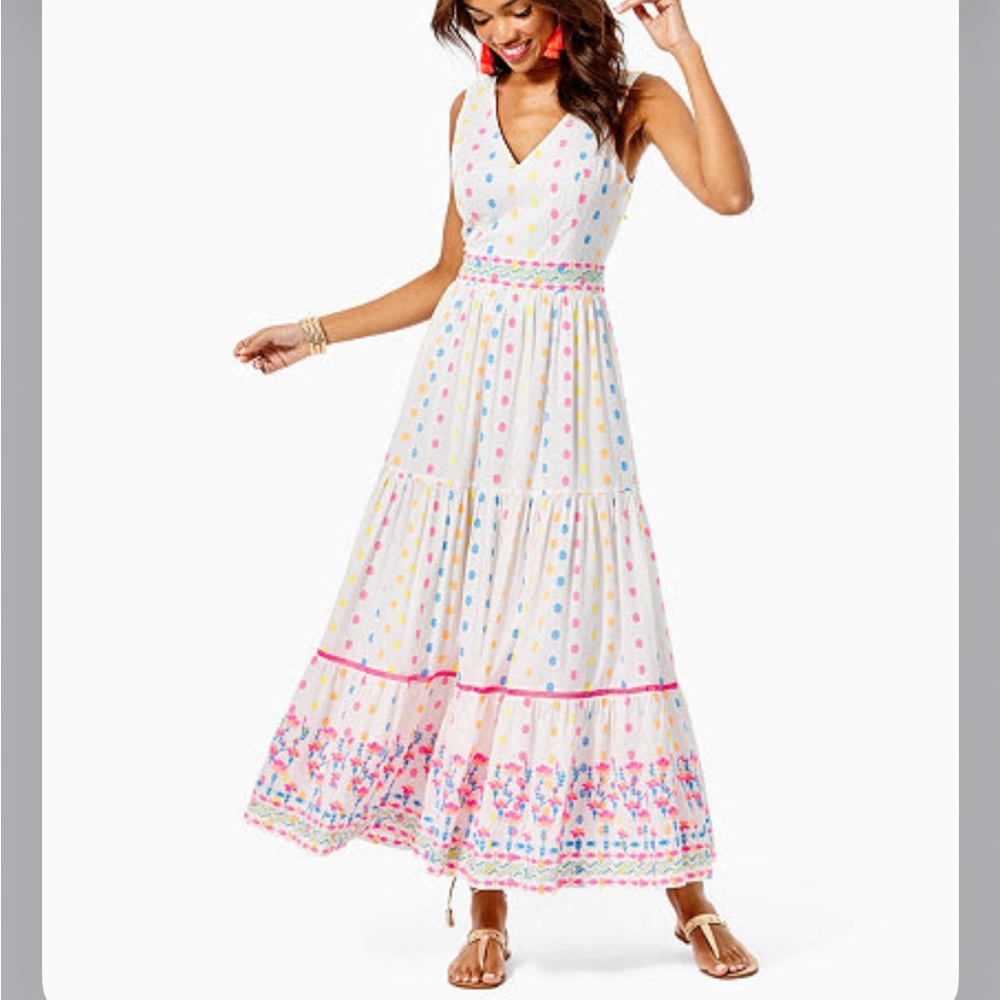 NWT lilly pulitzer Charleen Maxi Dress. White with multicolor embroidery.